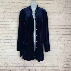 Coldwater  Creek velvet blue button down cardigan size medium